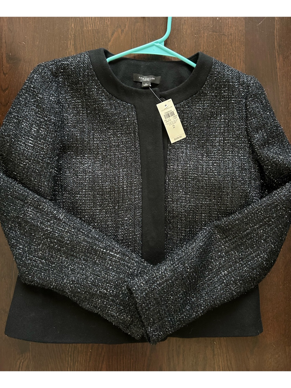 Ann Taylor Wool Blazer Black Silver $228 Size 2